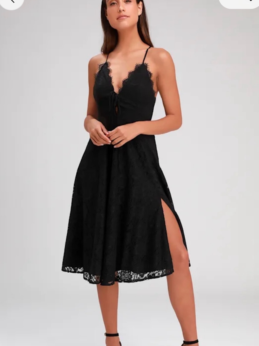 Lulu's Black Lace Midi Slip Dress with Side Slit